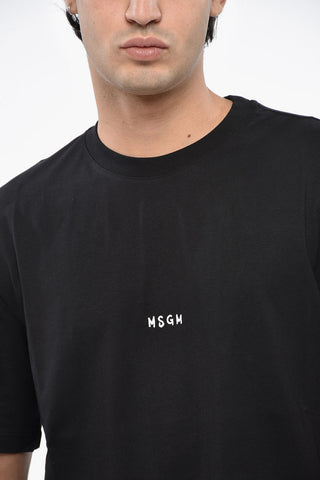 Solid Color Crew-neck T-Shirt with Contrasting Logo