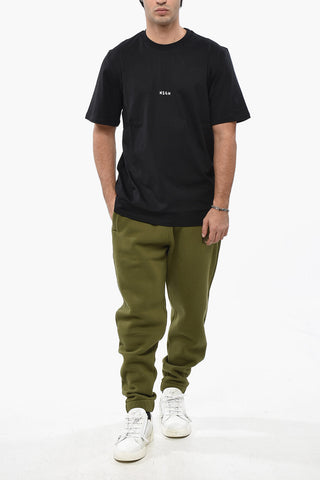 Solid Color Crew-neck T-Shirt with Contrasting Logo