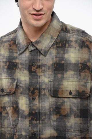 Camicia a Quadri Effetto Vintage con Logo Stampato