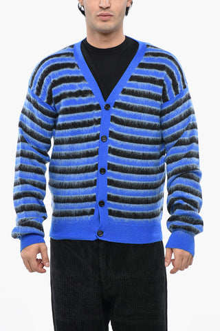 Virgin Wool Striped V-Neck Cardigan