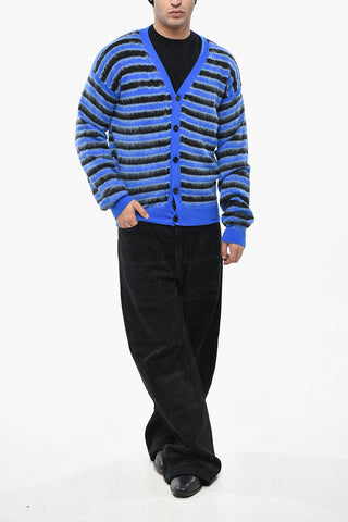 Virgin Wool Striped V-Neck Cardigan