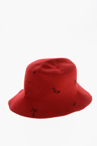 LORENZO JOVA Cappello Bucket in Feltro di Lana Ricamato