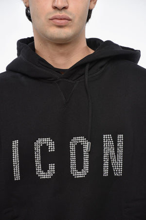 ICON Maxi Felpa Hoodie in Cotone Felpato con Monogram in Strass