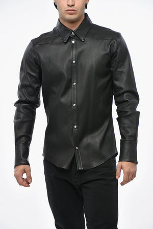 Leather Overshirt with Snap Buttons