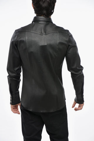 Leather Overshirt with Snap Buttons