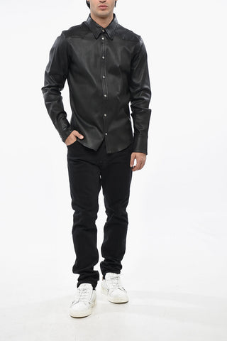 Leather Overshirt with Snap Buttons
