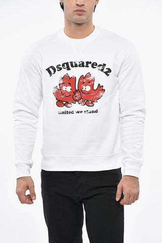 Cotton Fleece Crewneck Sweatshirt with Maxi Front Print
