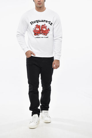 Cotton Fleece Crewneck Sweatshirt with Maxi Front Print