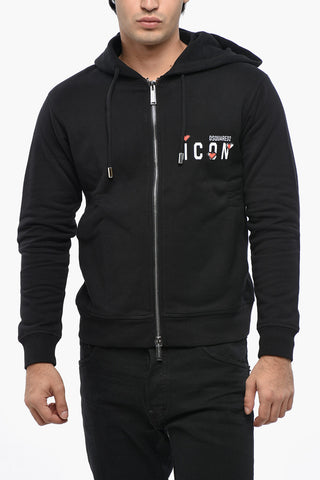 ICON Felpa Hoodie in Cotone con Dettagli in Rilievo