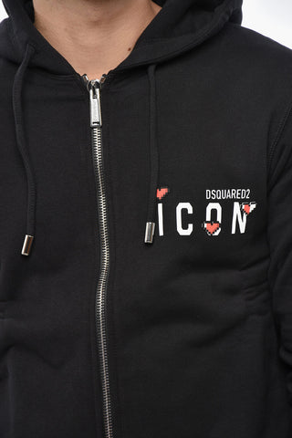 ICON Felpa Hoodie in Cotone con Dettagli in Rilievo