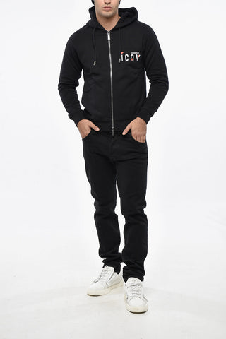 ICON Felpa Hoodie in Cotone con Dettagli in Rilievo
