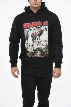 Hoodie Aus Baumwoll-Fleece Mit Großem Frontprint