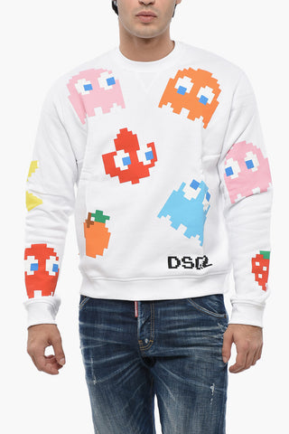 PAC-MAN Sweatshirt Mit Rundhalsausschnitt Aus Baumwollfleece Mit All-Over-Monogramm