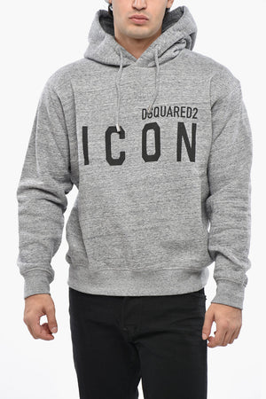 ICON Felpa Hoodie in Cotone Felpato con Monogram a Contrasto