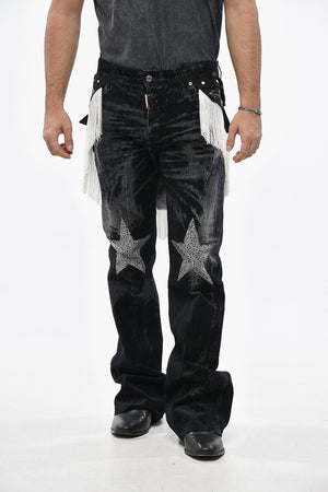 Jeans Loose Fit Effetto Acid Wash con Strass 28cm