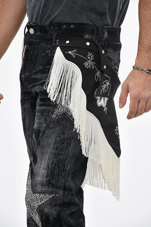 Jeans Loose Fit Effetto Acid Wash con Strass 28cm