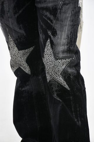 Loose Fit Jeans Acid Wash Effect with Strass 28cm