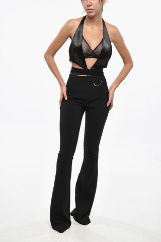 Neckholder-Crop-Top aus Satin mit Mesh-Detail