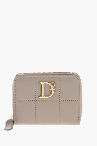 Quilted Leather Wallet with Metal Logo