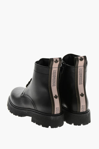 Leather Boots with Internal Zip and Tape Detail