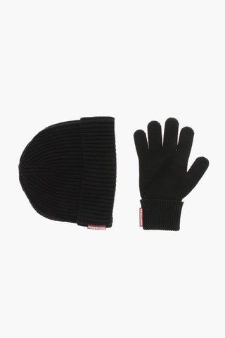 Solid Color Wool Blend Beanie and Gloves Set