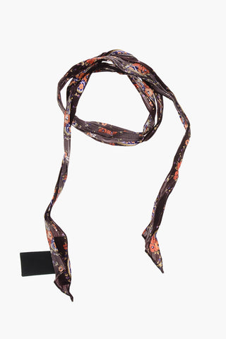 Slim Silk Foulard with Floral Pattern