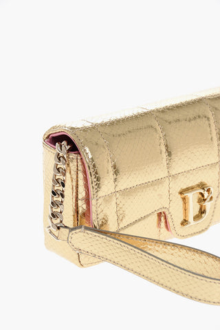 Pochette in Pelle Effetto Serpente con Monogram Dorato