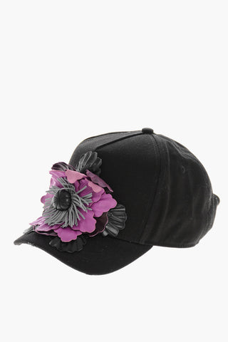 Cappello Baseball in Tinta Unita con Applicazione Floreale