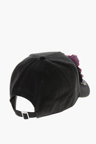Cappello Baseball in Tinta Unita con Applicazione Floreale