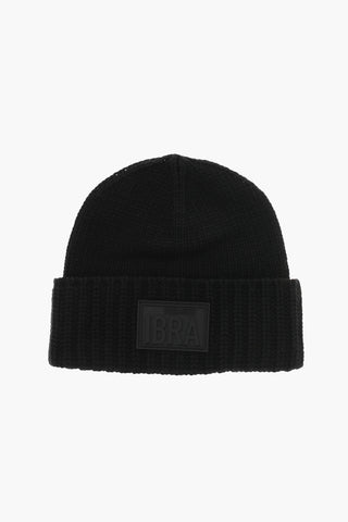 IBRA BLACK ON BLACK Solid Color Wool Blend Beanie