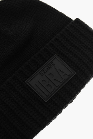 IBRA BLACK ON BLACK Solid Color Wool Blend Beanie
