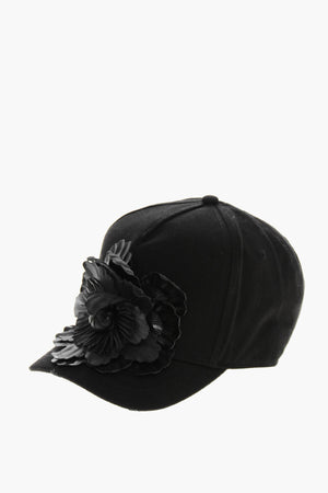 Solid-Color Baseball Cap with Floral Applique