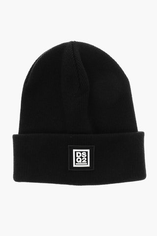 Wool Beanie with Contrasting Logo