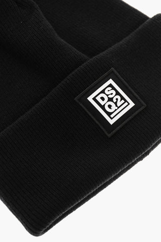 Wool Beanie with Contrasting Logo