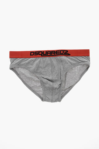 Stretch Cotton Briefs with Logoed Waistband