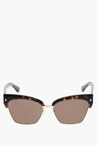 Cat-Eye Tortoiseshell Sunglasses with Gold Metal Details