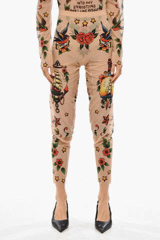 HONEY Sheer Leggings with Tattoo Motif