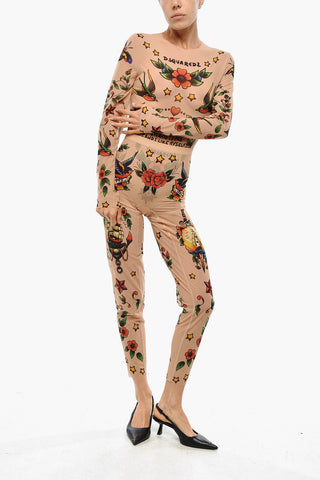 HONEY Sheer Leggings with Tattoo Motif