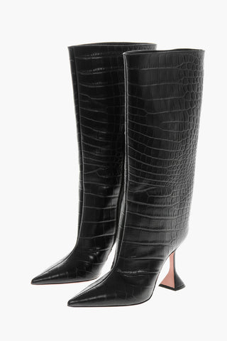 Printed Leather Under the Knee Boots with Crocodile Effect 10cm