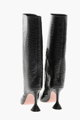Printed Leather Under the Knee Boots with Crocodile Effect 10cm