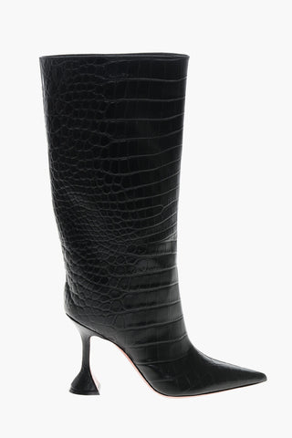 Printed Leather Under the Knee Boots with Crocodile Effect 10cm