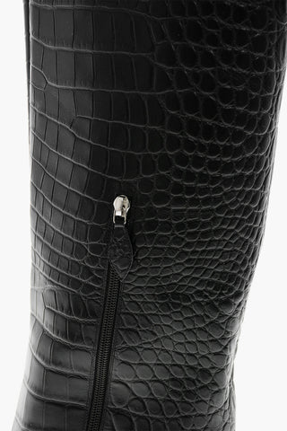 Printed Leather Under the Knee Boots with Crocodile Effect 10cm