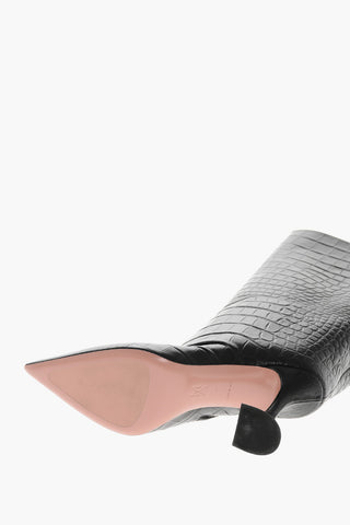 Printed Leather Under the Knee Boots with Crocodile Effect 10cm
