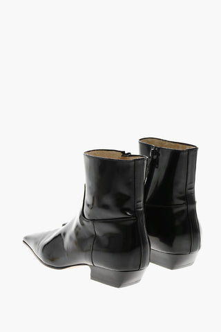 Brushed Leather MARFA Booties With Square-Toe