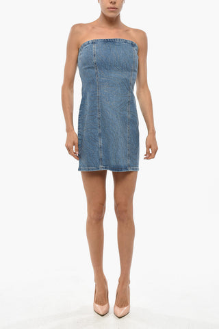 Trägerloses Denim-Minikleid mit Strass