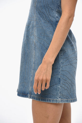 Trägerloses Denim-Minikleid mit Strass