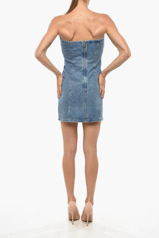Trägerloses Denim-Minikleid mit Strass