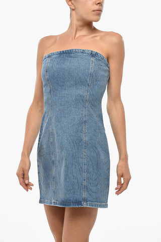 Trägerloses Denim-Minikleid mit Strass