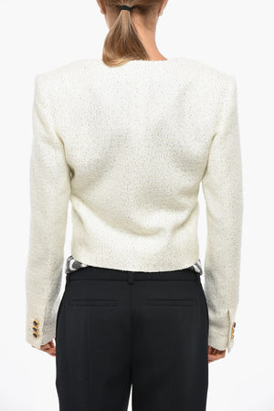 Sequin Tweed Blazer with Jewel Buttons