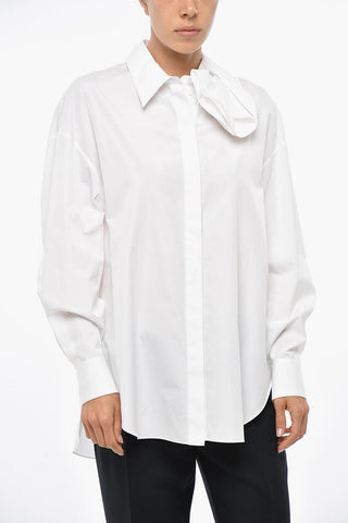 Popeline-Bluse Mit Drapiertem Kragen